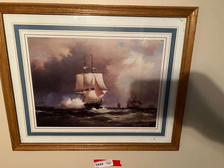BR2…Vintage framed nautical print, see pictures for details. image