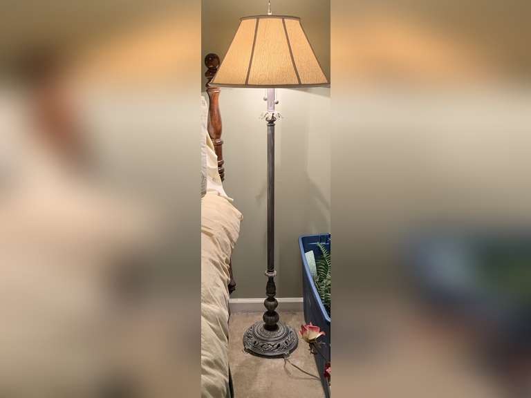 VERY HEAVY VINTAGE METAL FLOOR LAMP WITH 2 BULBS & UNIQUE SHADE 61" TALL - UP BED 2 image