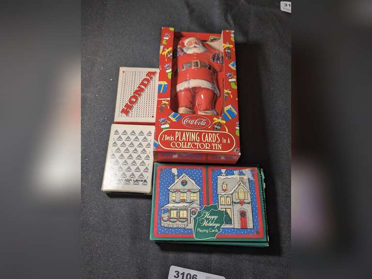 PLAYING CARDS INCLUDING COCA-COLA, HAPPY HOLIDAYS, DELTA AIRLINES, AND VERY COOL HONDA MOTORCYCLE PROMOTIONAL CARDS image