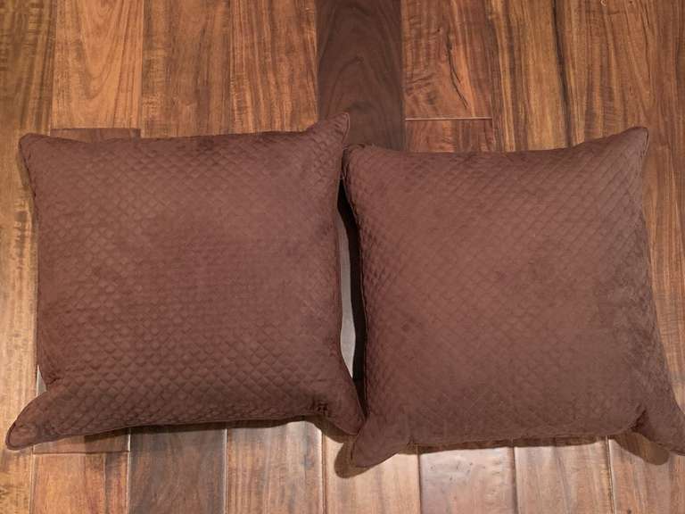 2 DARK BROWN QUILTED SOFT THROW PILLOWS 16" SQUARE - DEN image