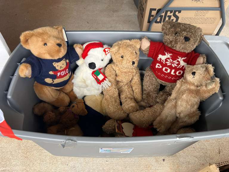 Tub of assorted stuffed bears, see pictures for details. image