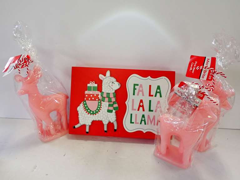 Pink Deer Candles and Christmas Llama Decor image