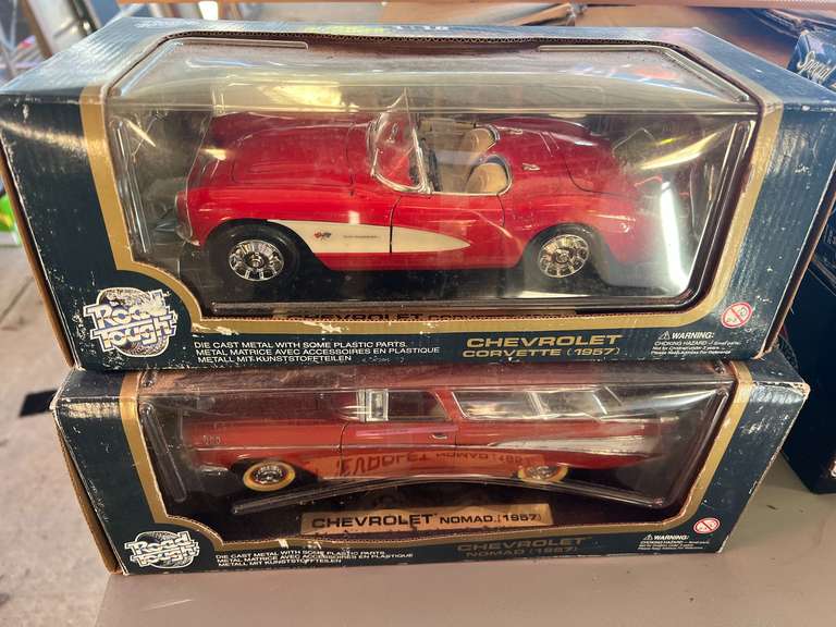 Collectible diecast Chevy Corvette, and Chevy Nomad, both are 1/18 scale, comes with the original boxes, see pictures for details. image