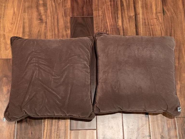 2 DARK BROWN CORDUROY THROW PILLOWS BY NEWPORT 16" SQUARE - DEN image