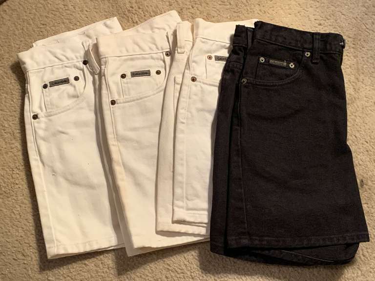 4 PAIR CALVIN KLEIN JEAN SHORTS (3 WHITE, 1 BLACK) SIZE E, 5, 8 - UP MASTER BATH image