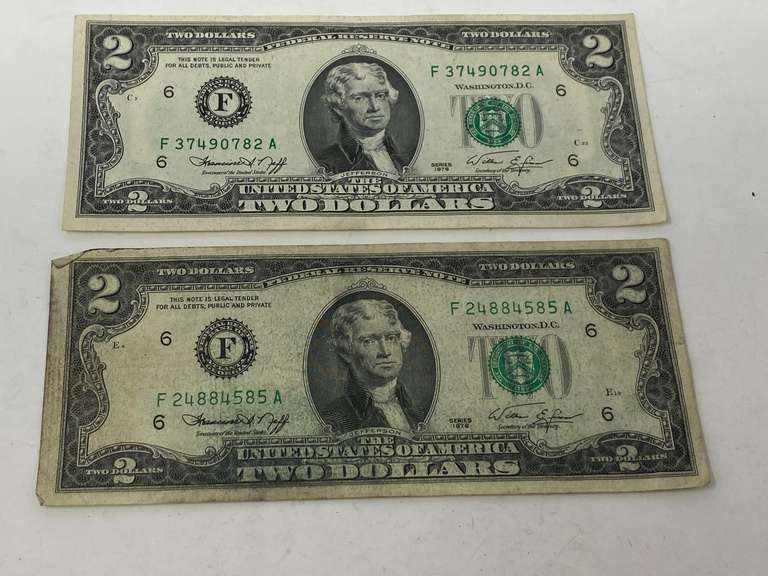 Two dollar bills, set of two, 1976 series, see pictures for details. image