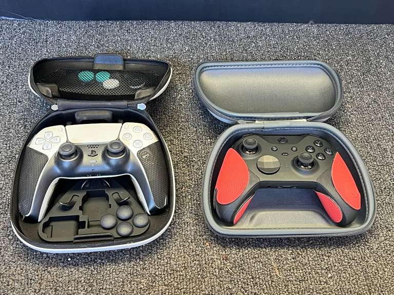 PlayStation and Xbox game controllers, two pieces, both have hard shell storage cases, see pictures for details. image