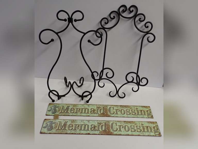 Metal Mermaid Crossing Signs with Decorative Display Stands image