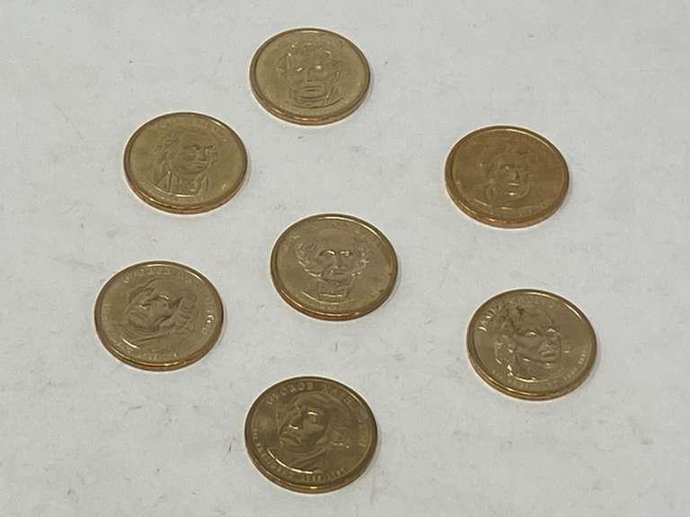 U.S. $1 coin from the Presidential Dollar Coin Program, seven pieces, with inscriptions and dates of presidency, see pictures for details. image