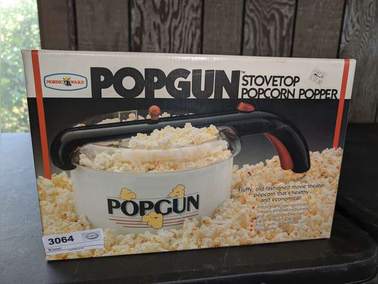 NORDIC WARE POPGUN STOVETOP POPCORN POPPER IN ORIGINAL BOX image