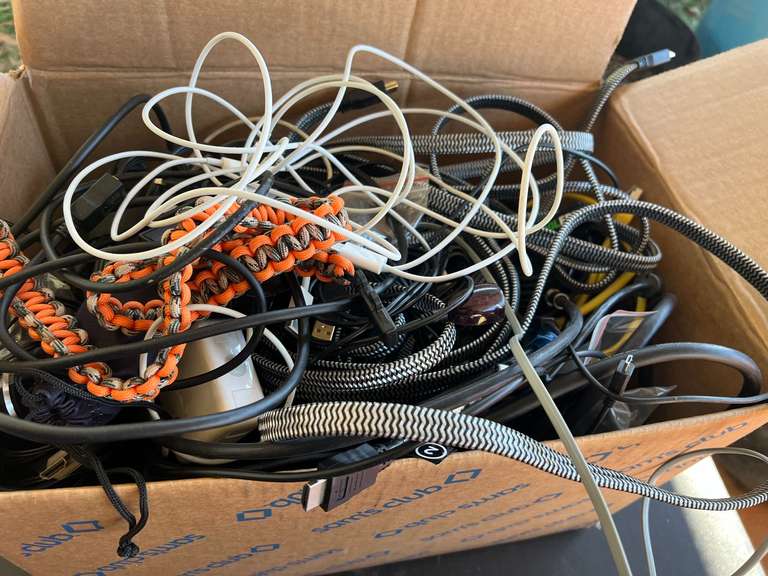Box with a large assortment of cords, see pictures for details. image