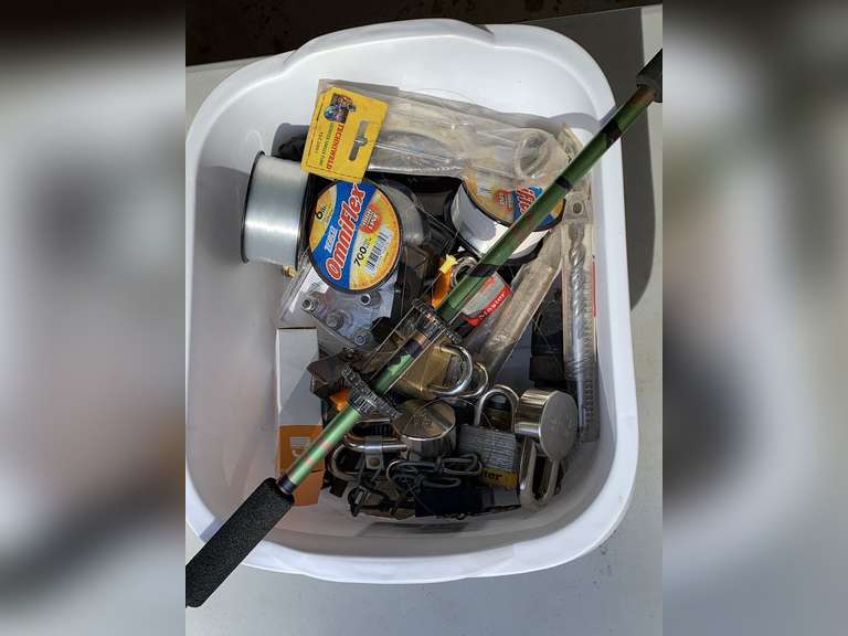 CONTAINER OF FISHING LINE, PAD LOCKS & MORE - GARAGE image
