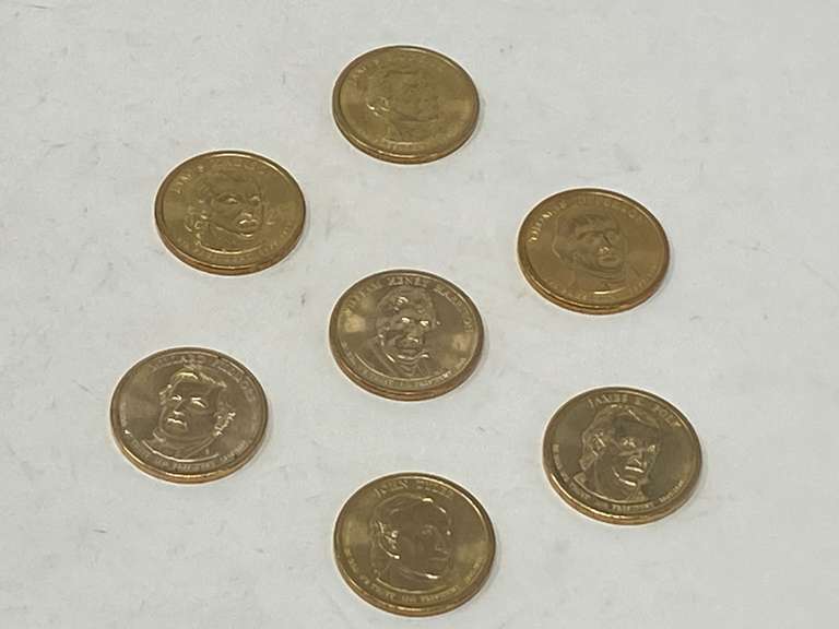 U.S. $1 coin from the Presidential Dollar Coin Program, seven pieces, with inscriptions and dates of presidency, see pictures for details. image