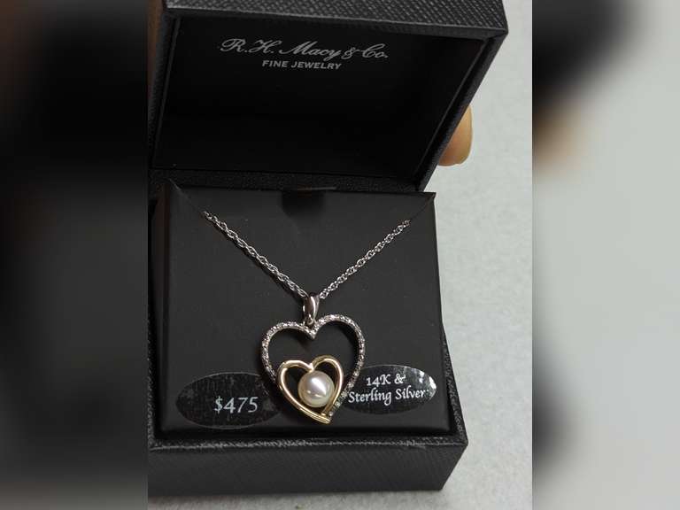 14K & Sterling Silver Heart Pearl Necklace image