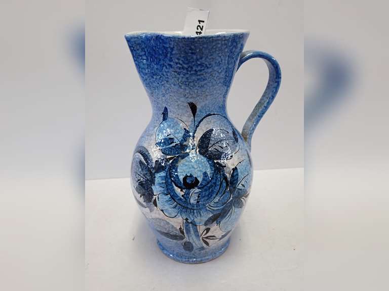Italian Glazed Pottery Pitcher with Floral Design image