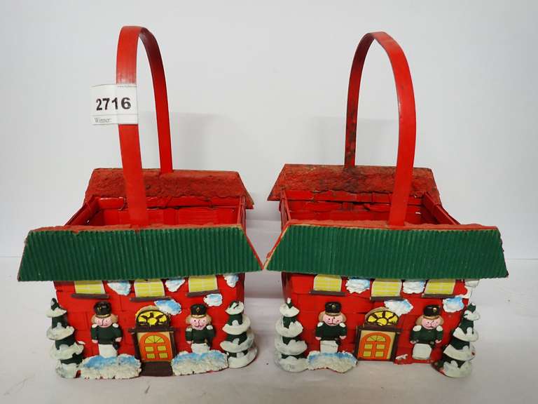 Pair of Decorative House-Shaped Baskets with Soldier Accents image