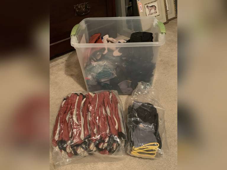 CRATE FULL OF ASSORTED WORK GLOVES & MORE (CRATE INCLUDED) - UP MASTER BED image