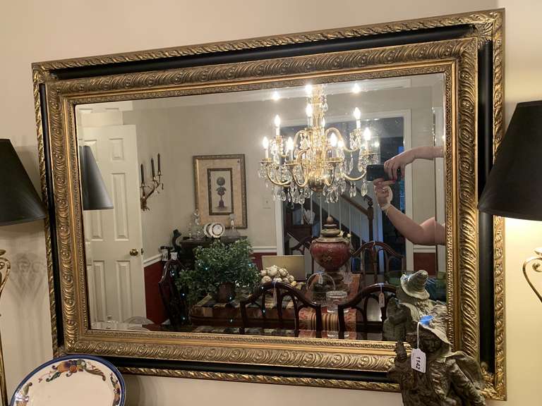 BEAUTIFUL BEVELED MIRROR WITH BLACK/GOLD FRAME 44" LONG X 31" TALL - DINING ROOM image
