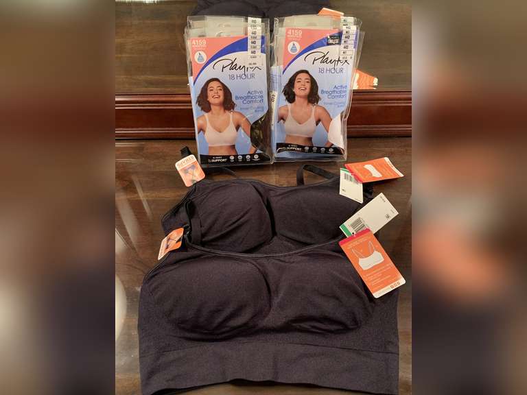 2 NEW SIZE LARGE SPORTS BRAS & 2 NEW SIZE 44D PLAYTEX BRAS - UP MASTER BED image