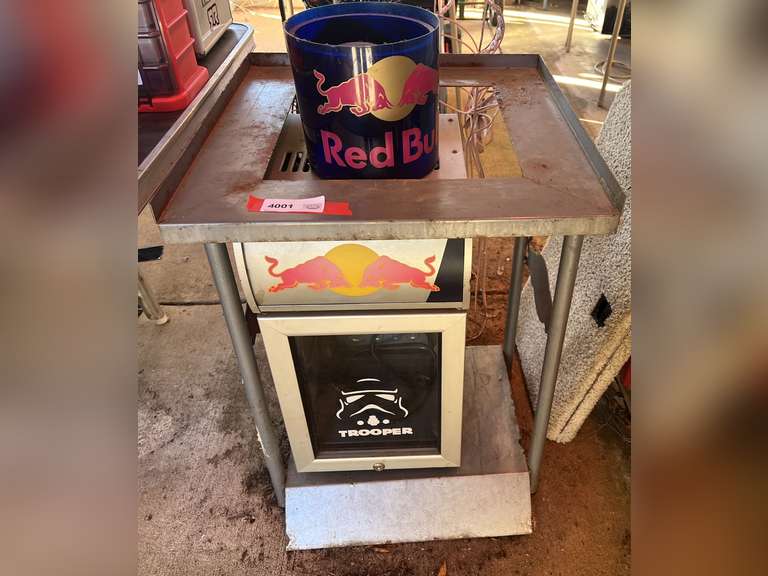 Mini Red Bull refrigerator, stand, and more. See pictures for details. image
