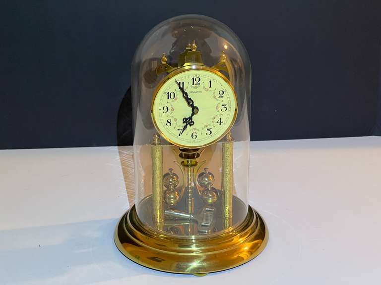 BR3…Heirloom anniversary clock with glass dome, working condition unknown, see pictures for details. image