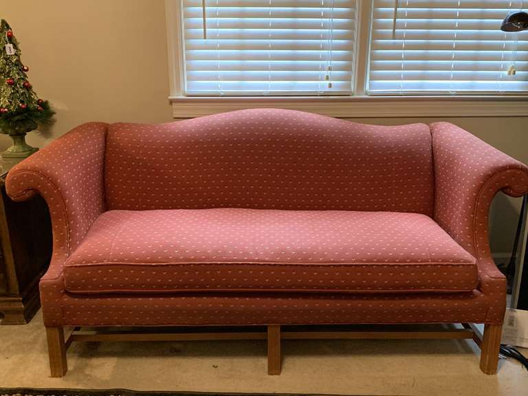VINTAGE CAMEL BACK ROLLED ARM ONE CUSHION UPHOLSTERED SOFA 80" LONG X 32" DEEP X 32" TALL ***SPECIAL PICKUP INSTRUCTIONS - UP BED 1 image