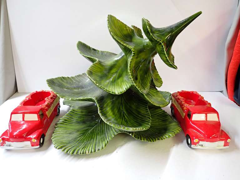 Mallory Studios Jamar Ceramic Christmas Tree and Ceramic Candleholders - Tree had crack repaired and is supposed to stand straight. image