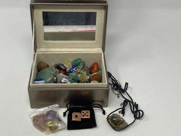 Small jewelry box with assorted polished stones, and more. See pictures for details. image