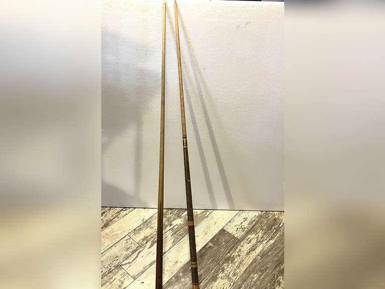 DEN… Vintage pool cues, two pieces, one is missing the head, see pictures for details. image