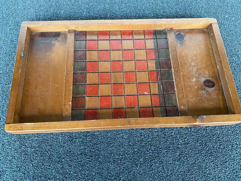 Wooden checkers/chess board, see pictures for details. image