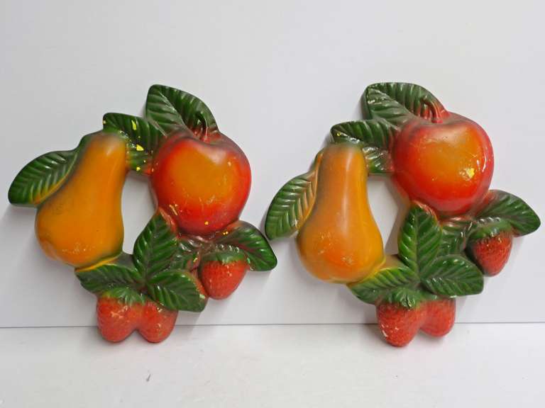 Pair of Wall Plaque Chalkware Fruit image