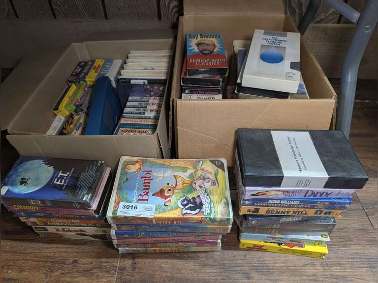 LARGE GROUP OF VINTAGE VHS MOVIE TAPES PLUS FACTORY SEALED BLANK TAPES IN UNDERTABLE AREA MARKED 3016 image
