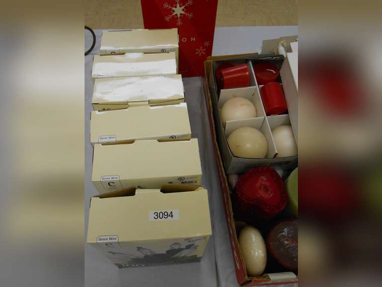 (6) WHITE (NEW IN BOX) MINI LIGHT STRANDS, VARIOUS CANDLES (NEW ) IN BOX POINSETTIA LIGHT STRING image