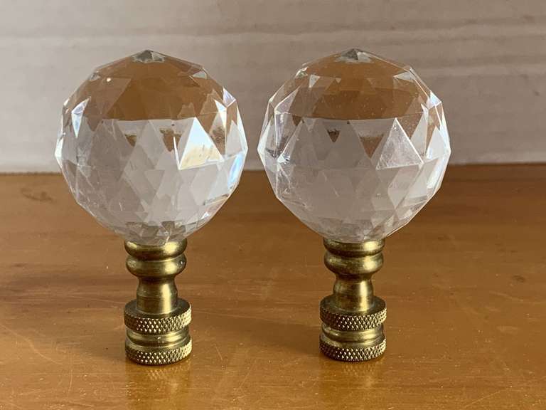 PAIR GLASS FACETED BALL LAMP FINIALS - CHECKOUT image