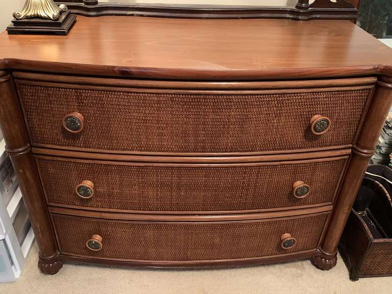 TOMMY BAHAMA 3 DRAWER DRESSER WITH FAUX BAMBOO & WALNUT 40" WIDE X 18" DEEP X 30" TALL ***SPECIAL PICKUP INSTRUCTIONS - UP BED 1 image