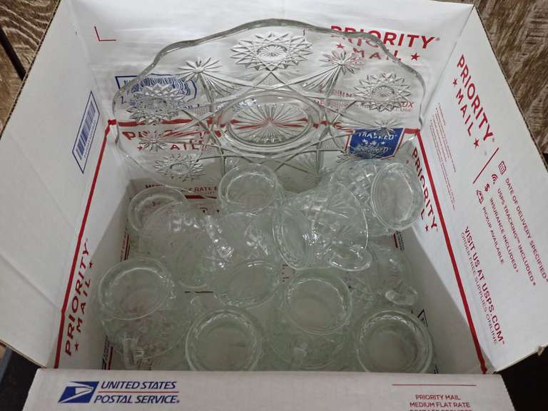 Clear Glass Punch Bowl Cups and Serving Plate image