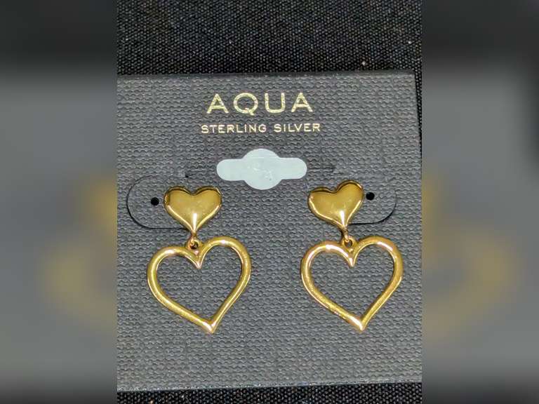 AQUA Sterling Silver Gold Tone Heart Drop Earrings image