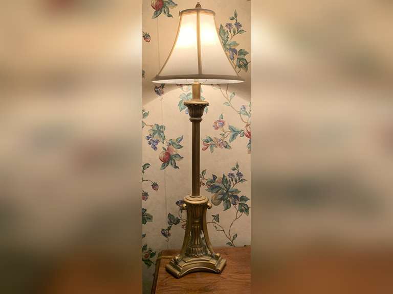 TALL METAL GOLD TONE CANDLESTICK HEAVY LAMP 32" TALL - DINETTE image