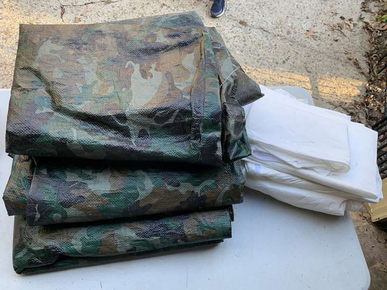 3 TARPS & 5 DISPOSABLE COVERALLS - GARAGE image