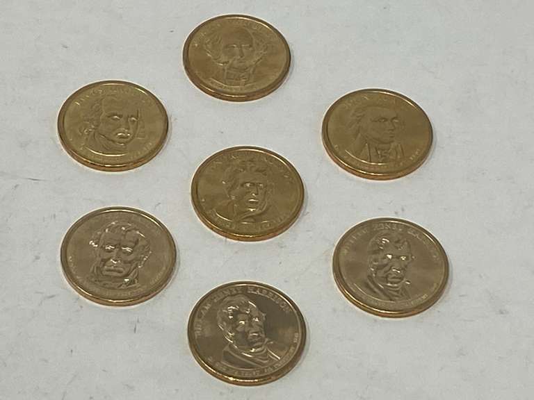 U.S. $1 coin from the Presidential Dollar Coin Program, seven pieces, with inscriptions and dates of presidency, see pictures for details. image