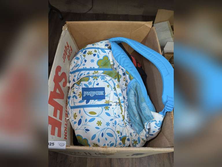 JANSPORT BACKPACKS, TWO TEAM MICKEY BRUNSWICK BOWLING BAGS, SOFT SIDED COOLERS, AND MORE IN UNDER TABLE BOX MARKED 3025 image