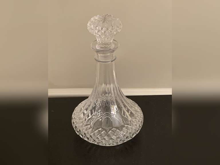 1940'S CRISTAL D'ARQUES LONGCHAMP DURAND DIAMOND CUT WINE DECANTER W/ STOPPER MADE IN FRANCE 10" TALL - DINING ROOM image