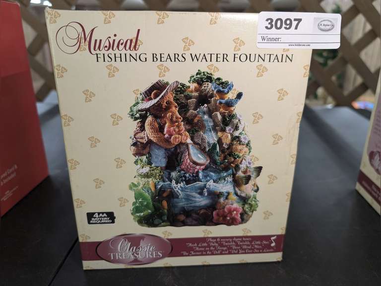 CLASSIC TREASURES MUSICAL FISHING BEARS WATER FOUNTAIN IN ORIGINAL BOX image