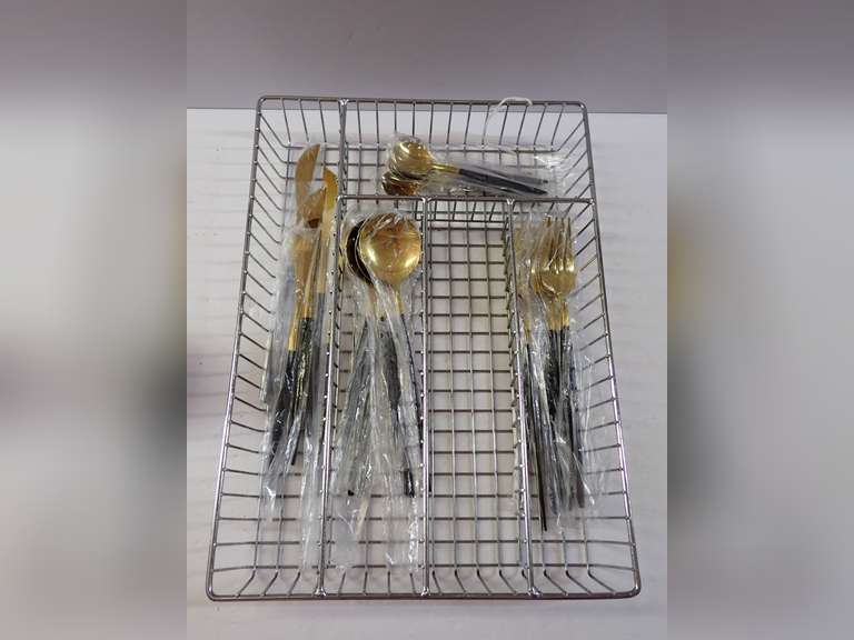 Gold Tone Stainless Steel Cutlery Set with Drawer Organizer image