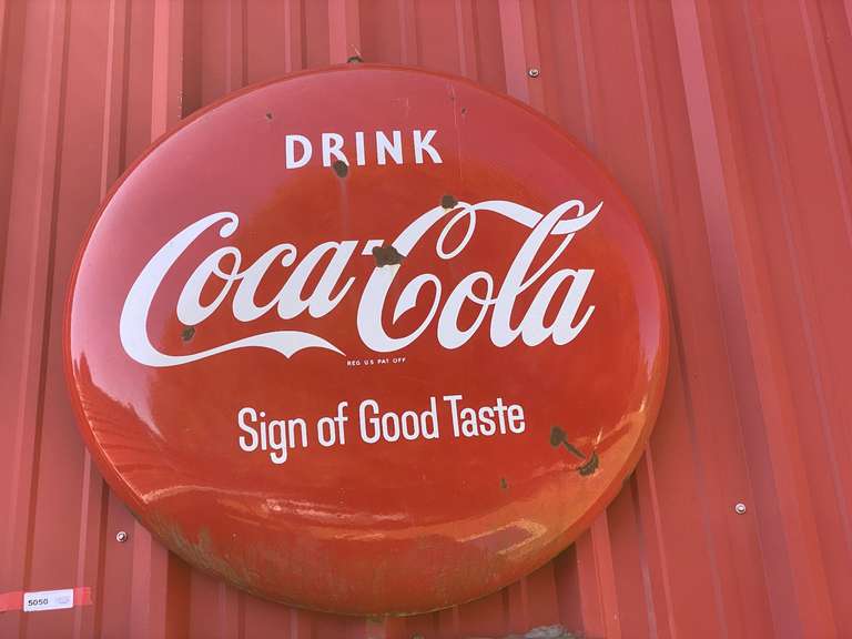 Vintage Coca-Cola button sign, approximately 36 inch, see pictures for details. image