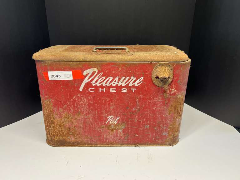 Vintage Pleasure Chest metal cooler, these came with attached bottle openers, see pictures for details. image