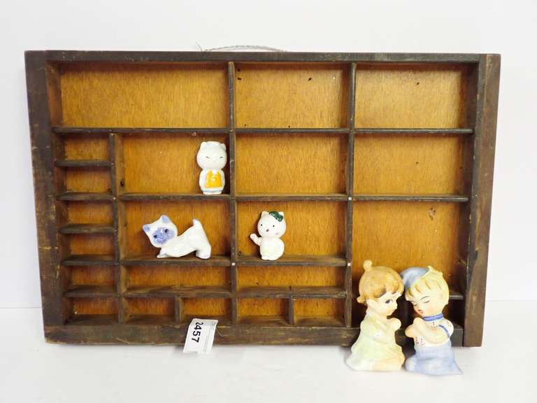 Wood Letterpress Tray & Assorted Figurines image