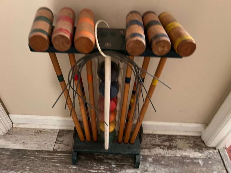 Hallway… Vintage croquet set with stand, see pictures for details. image