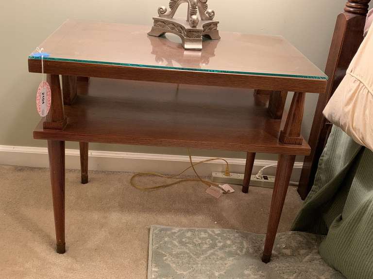 MID CENTURY MODERN SIDE TABLE WITH GLASS TOP 26" LONG X 17" DEEP X 22" TALL - UP BED 2 image