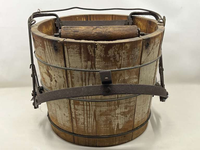 DEN… Antique wooden mop bucket with wooden ringers, see pictures for details. image